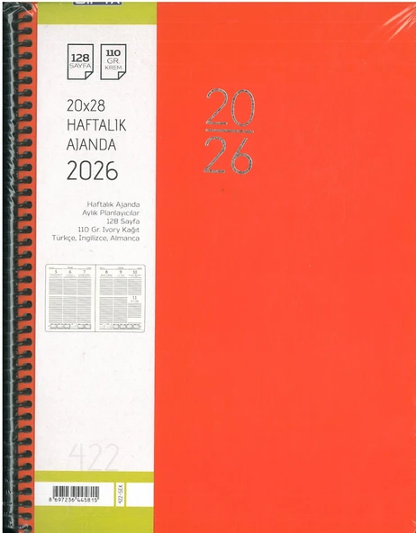Gıpta 2026 Haftalık Ajanda Spiralli 422-sek Eko 20x28 Turuncu ürün görseli 1