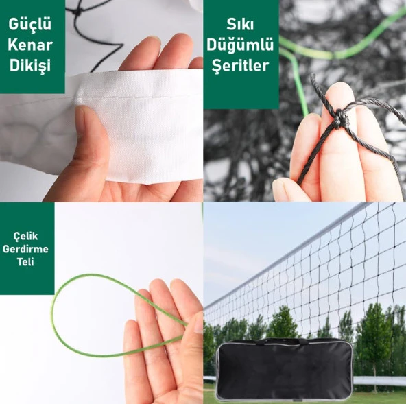 Voleybol Filesi 9.6 metre Profesyonel Çantalı Taşınabilir Pratik Çelik Gergili Voleybol Ağı - 8