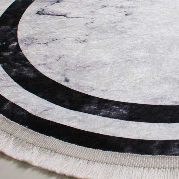 Dijital Mermer Baskı Püsküllü Yuvarlak Kaymaz Taban Halı - 2