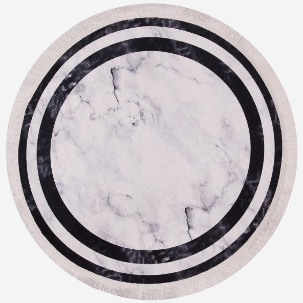 Dijital Mermer Baskı Püsküllü Yuvarlak Kaymaz Taban Halı - 3