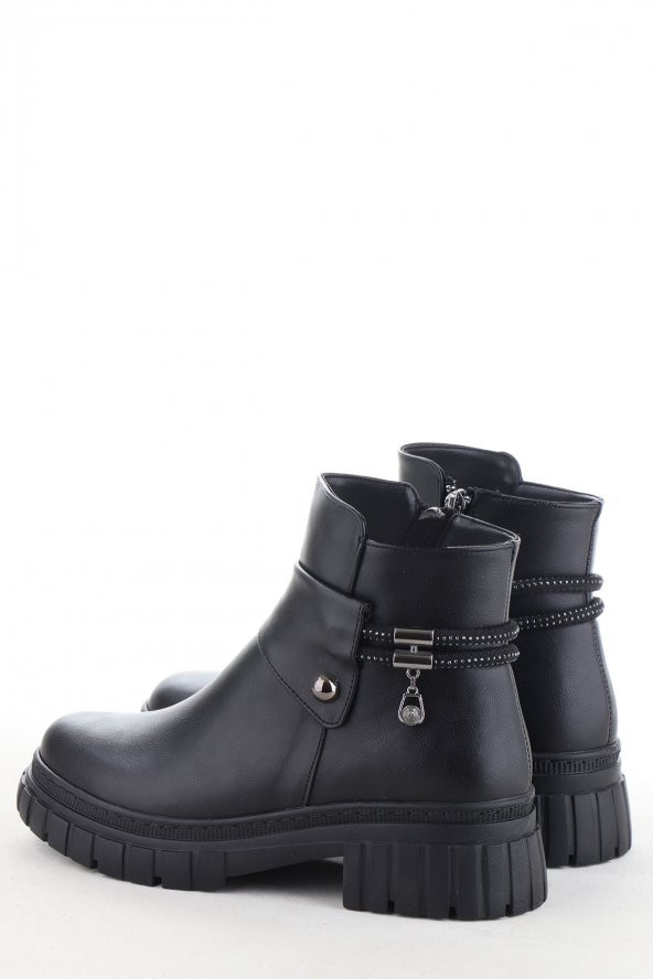 Vojo 1627 Taş Detaylı Fermuarlı Rahat Taban Kadın Bot Bootie - 2