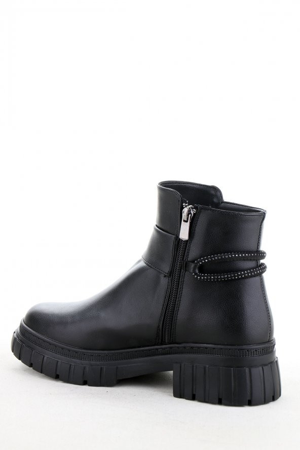 Vojo 1627 Taş Detaylı Fermuarlı Rahat Taban Kadın Bot Bootie - 4