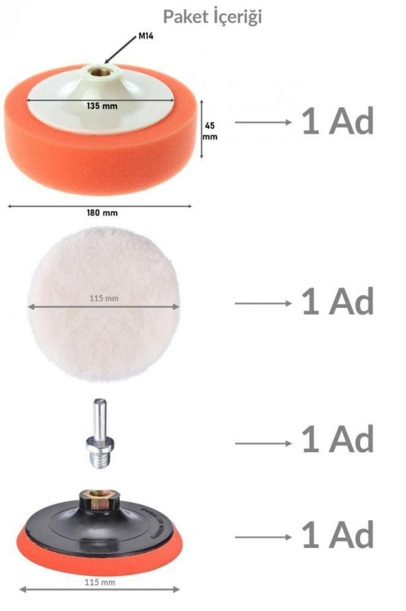 Polisaj Süngeri Seti 4lü Matkap Uyumlu Pasta Cila Yünü Kuzu Postu Parlatma Pedi Seti - 4
