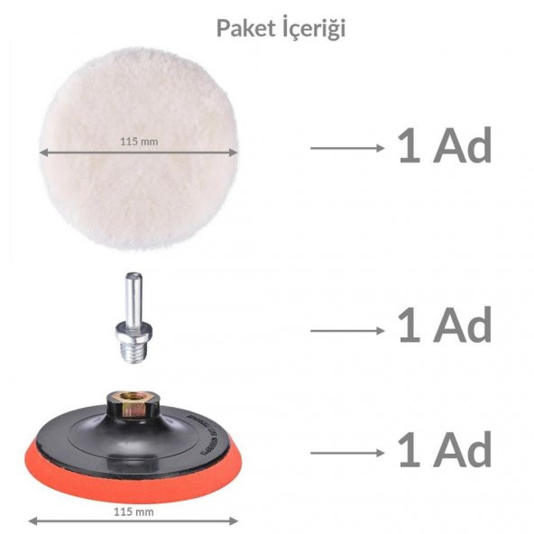 Polisaj Yünü Seti 3lü Matkap Uyumlu Pasta Cila Yünü Kuzu Postu Parlatma Pedi Seti - 2