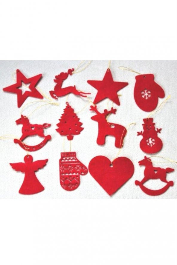 Yılbaşı Ağacı Süsü 12 li Keçe Yılbaşı Süsü Noel Süsü Christmas Ornament