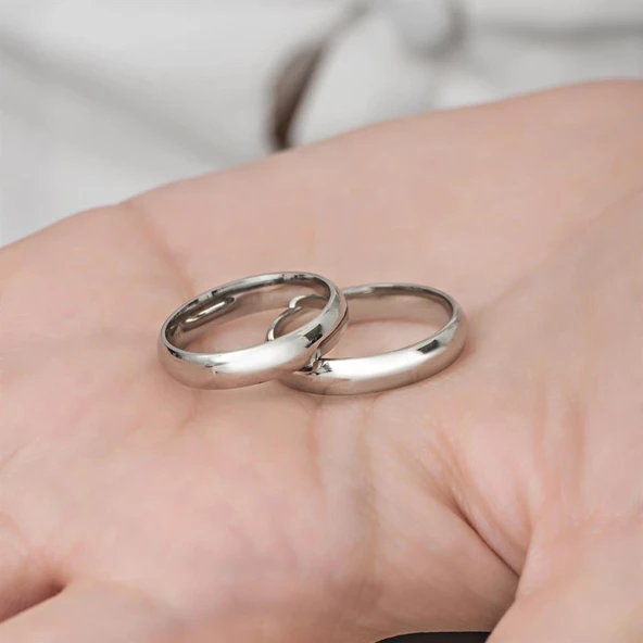 4 mm Bombeli Klasik Düz Rodyum Kaplama Tek Gümüş Alyans Yüzük - Resim 12