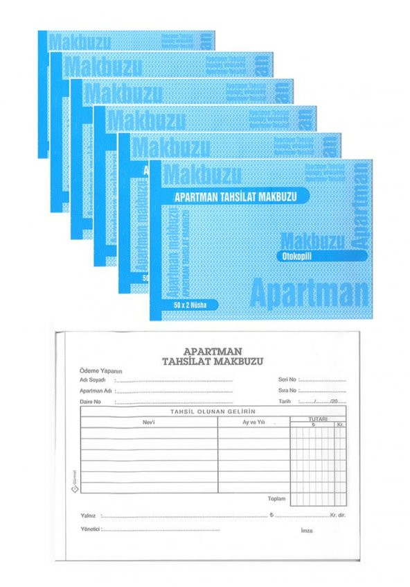 Apartman Tahsilat Makbuzu Otokopili 2/50 6 Adet Apartman Aidat Makbuzu 14x19 cm