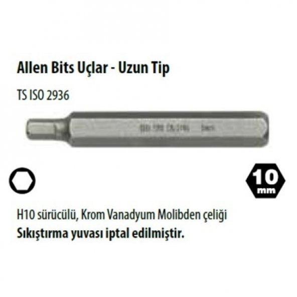 Ceta Form Cb/2110G Sıkıştırma Yuvalı Allen Bits Uç-Uzun Tip 10X75 ürün görseli
