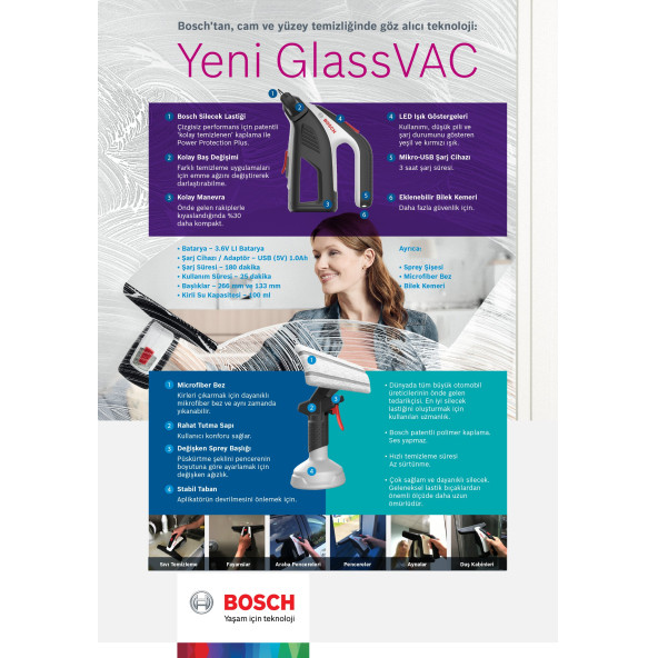 Bosch GlassVAC Cam ve Yüzey Temizleyici - 06008B7000 - 2