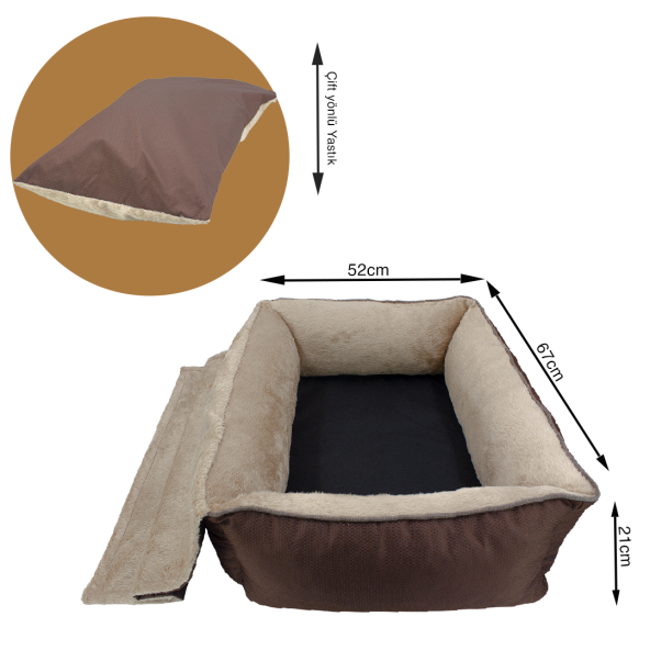 Lepus Winter Bed Kedi Ve Köpek Yatağı Kahve M-(52x67x21)cm - 3