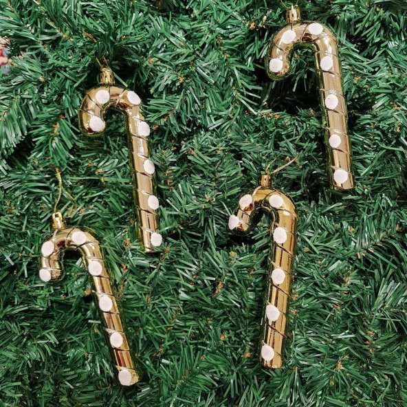 Asılabilir Yılbaşı Yeniyıl Ağacı Süsü Baston Şeker Candy Cane 15cm GOLD Christmas Tree Ornaments Yeni Yıl Süsleri