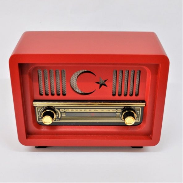 Nostaljik Radyo Ayyıldız Kırmızı Renk USB ve Bluetoothlu