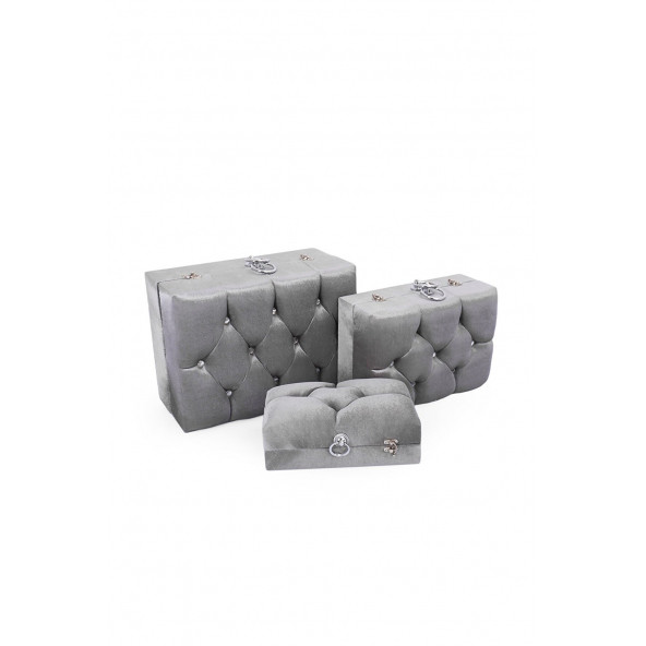 Mdf Gelin Nişandüğün Çeyiz Sandığı 3lü Kare Çanta Seti Gri ürün görseli 1