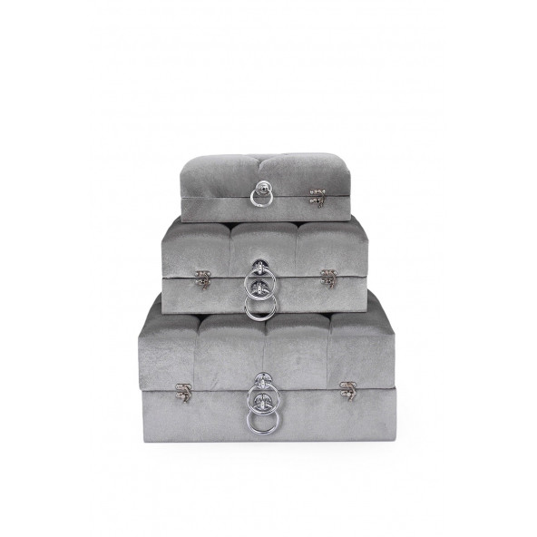 Mdf Gelin Nişandüğün Çeyiz Sandığı 3lü Kare Çanta Seti Gri - Resim 2