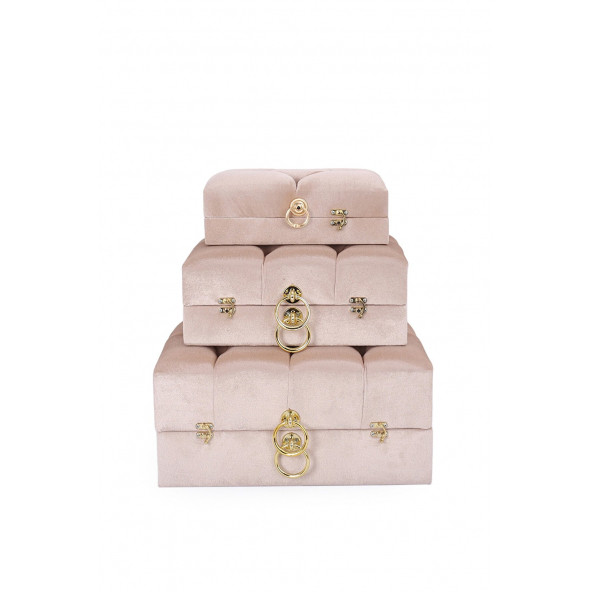 Mdf Gelin Nişandüğün Çeyiz Sandığı 3lü Kare Çanta Seti Cappucino