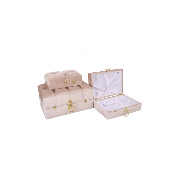Mdf Gelin Nişandüğün Çeyiz Sandığı 3lü Kare Çanta Seti Cappucino - 3