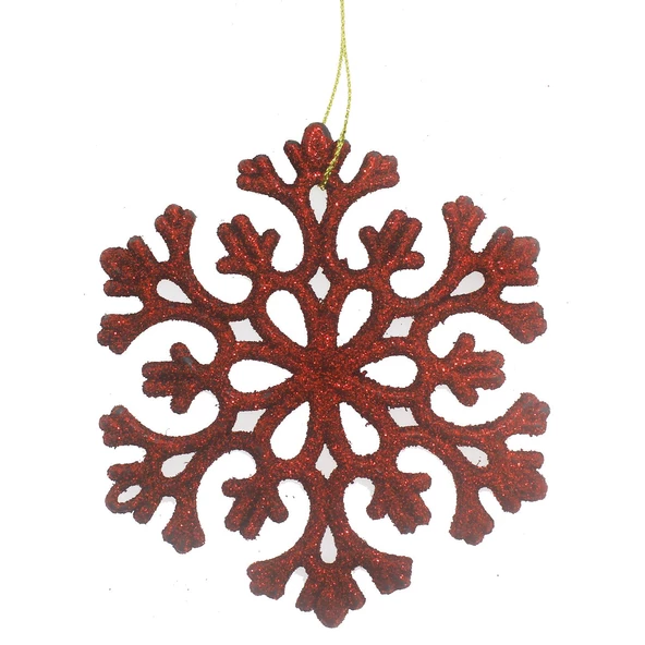12 Adet 9cm Simli Kar Tanesi Ağaç Süsü Kırmızı ürün görseli 1