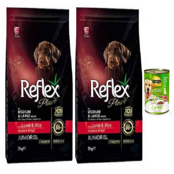 Reflex Plus Kuzulu Pirinçli Yavru Köpek Maması 3 Kg x 2 ADET (ORİJİNAL PAKET) + Konserve Hediyeli