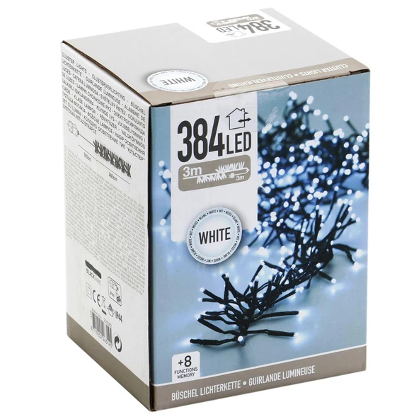 Yılbaşı Ağacı Süsü Beyaz Led Işık 384 Led Top 3 metre Zincir Kaliteli İç ve Dış Mekan Yılbaşı Ağacı Işığı