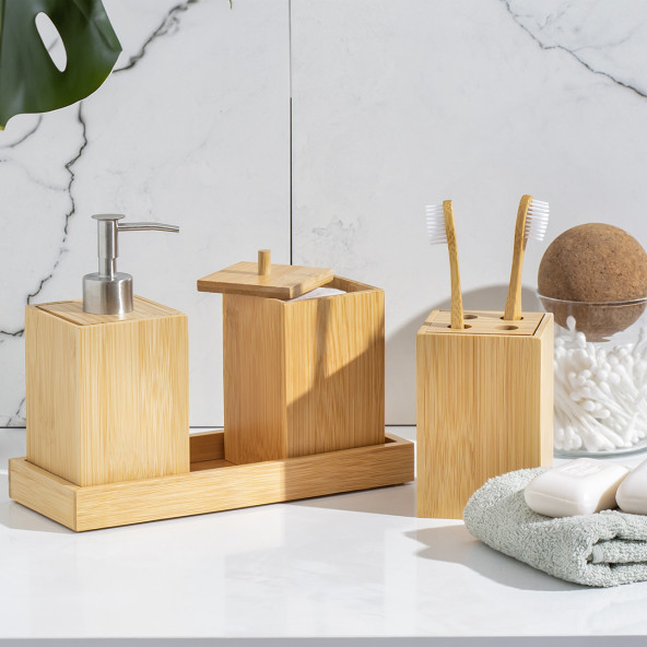 Porsima 76144 Standlı 3'lü Bambu Banyo Seti - 3