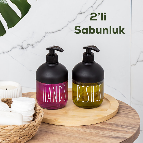 Porsima C-527 2'li Cool Sıvı Sabunluk Seti - Mutfak-Banyo Tezgah Üstü Temizlik Seti - Siyah Cam 425 mL