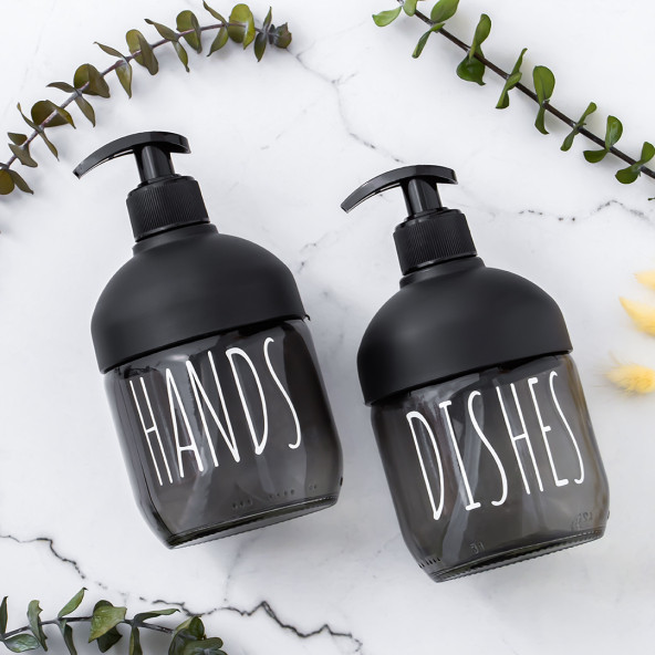 Porsima C-527 2'li Cool Sıvı Sabunluk Seti - Mutfak-Banyo Tezgah Üstü Temizlik Seti - Siyah Cam 425 mL - 3