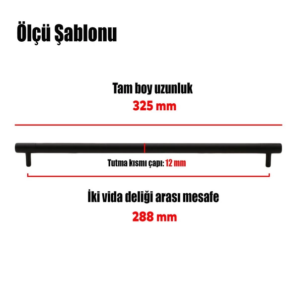 Hitit Çekmece Dolap Dolabı Kapak Kulpu Kulpları Kulbu 288 Mm Mat Siyah Metal Kulp Mobilya Mutfak - 4