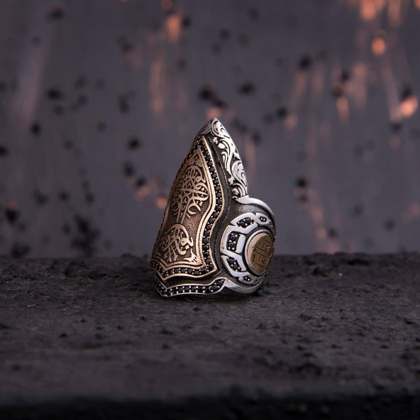 Nurun Ala Nur Yazılı Şüca Siyah Zirkon Modeli Gümüş Erkek Yüzük Z2869 - 3