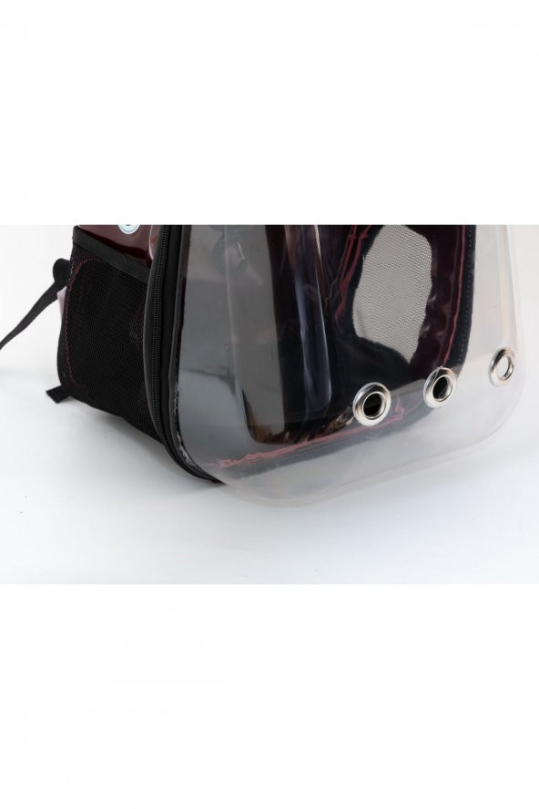 Şeffaf Astronot Kedi Köpek Taşıma Çantası 42x22x33 Cm Lugan BORDO - 5