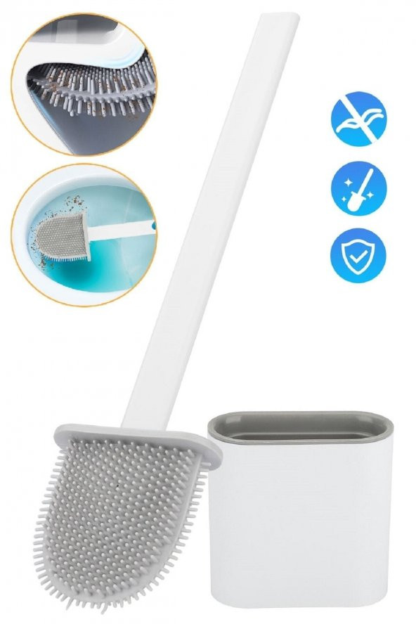 Beyaz Klozet Fırçası Silikonlu Banyo Tuvalet Fırçası Ve Tutucu Seti Beyaz