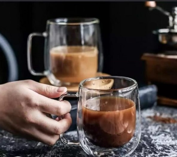Çift Cidar Cam Kulplu 250 ml Bardak 2 Adet - 1