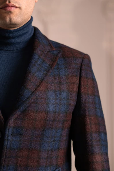 SİR SLİMFİT KAŞMİR YÜNLÜ EKOSE TEK PİLELİ ERKEK KABAN - 7