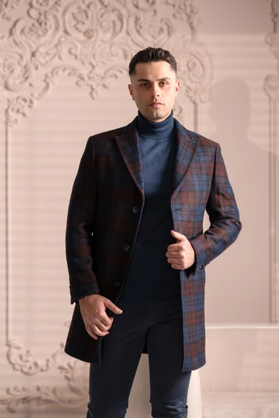 SİR SLİMFİT KAŞMİR YÜNLÜ EKOSE TEK PİLELİ ERKEK KABAN - 5