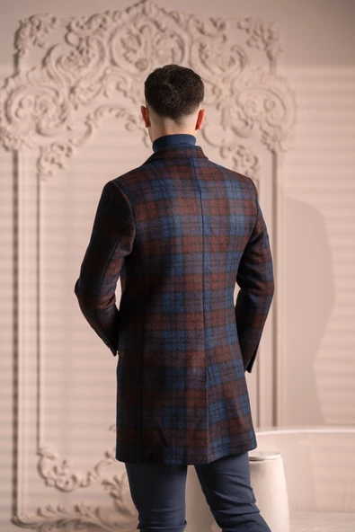 SİR SLİMFİT KAŞMİR YÜNLÜ EKOSE TEK PİLELİ ERKEK KABAN - 6