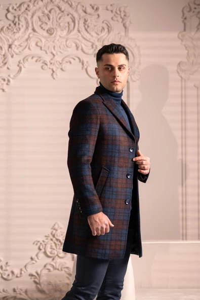 SİR SLİMFİT KAŞMİR YÜNLÜ EKOSE TEK PİLELİ ERKEK KABAN - 4