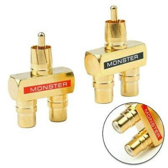 1 Erkek - 2 Dişi Gold RCA Çoklayıcı Kırmızı+Siyah
