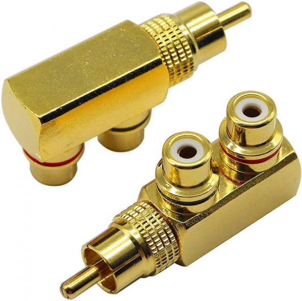 1 Erkek - 2 Dişi Gold 90 Derece RCA Çoklayıcı (Çift)