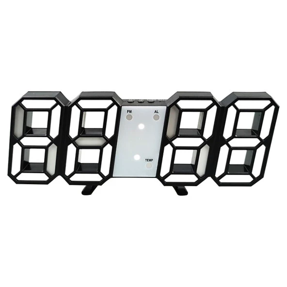 Valkyrie Beyaz LED Siyah Kasa Dijital Dekoratif Masa veya Duvar Saati - 2