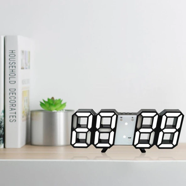 Valkyrie Beyaz LED Siyah Kasa Dijital Dekoratif Masa veya Duvar Saati - 4