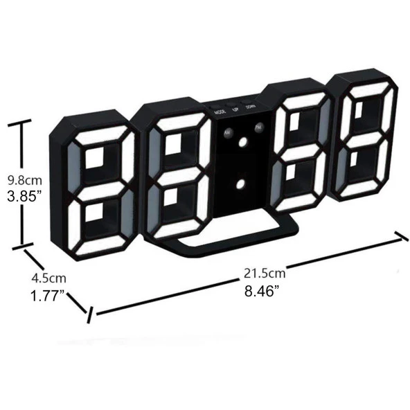 Valkyrie Beyaz LED Siyah Kasa Dijital Dekoratif Masa veya Duvar Saati - 5