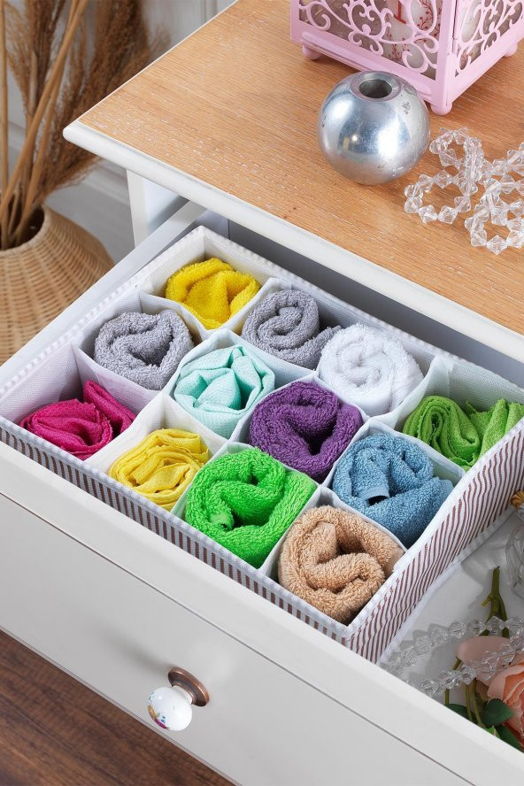 Home 12 Bölmeli Çekmece İçi Düzenleyici | Organizer Beyaz/Kahve