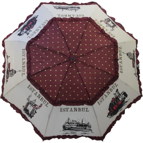İstanbul Desenli Bordo Şemsiye - 2