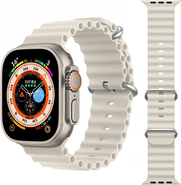 KNY Apple Watch 38 MM İçin KRD-75 Renkli Silikon Kayış-Kordon Krem