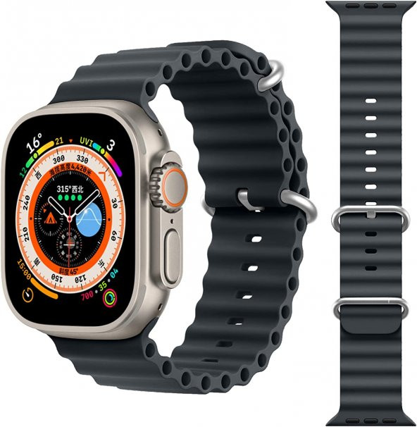 KNY Apple Watch 38 MM İçin KRD-75 Renkli Silikon Kayış-Kordon Gece Siyahı