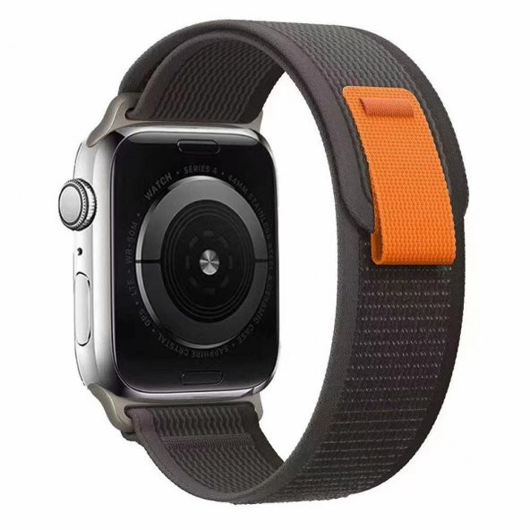 KNY Apple Watch 7 41 MM İçin KRD-77 Hasır Desenli Kumaş Kayış-Kordon Siyah