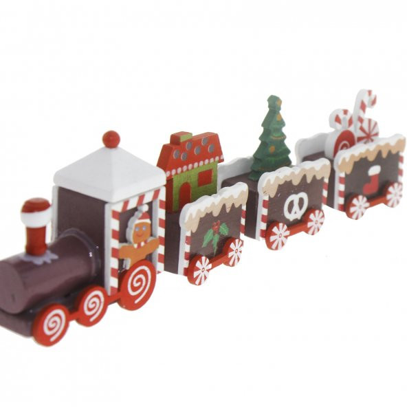 22X7cm Ahşap Yılbaşı Treni Kırmızı Trenli - 2
