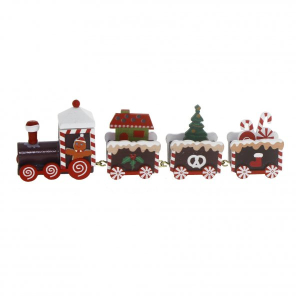 22X7cm Ahşap Yılbaşı Treni Kırmızı Trenli - 3