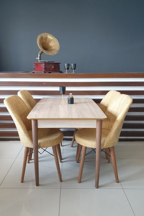 N Süper Milano Yemek Masası  Sonomo Masa  Sarı Sandalye Takımı  4 Adet