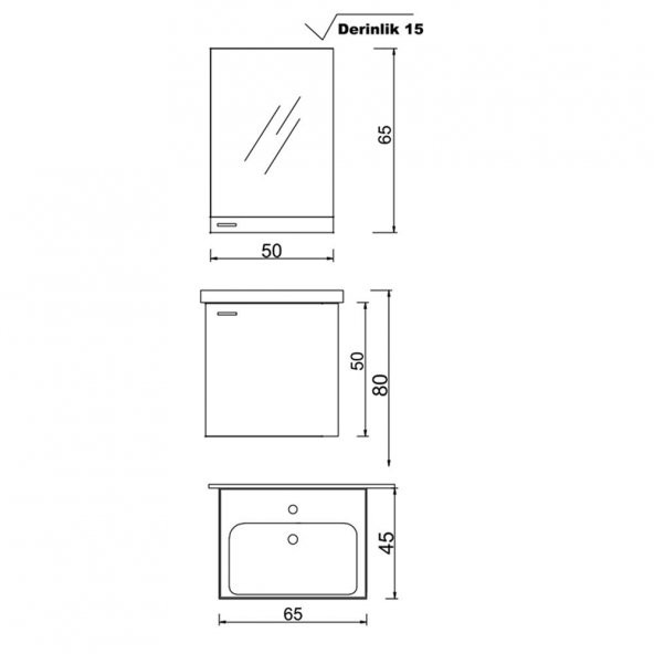Denko Terra 65 Cm Mdf Beyaz Banyo Dolabı Takımı - 3