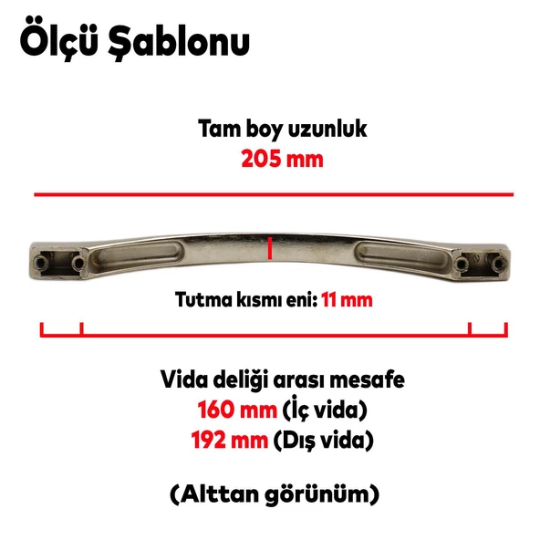 Kartaca Mobilya Çekmece Mutfak Dolap Dolabı Kapak Kulpu Kulpları Kulbu 160-192 Mm Inox Metal Kulp - 3